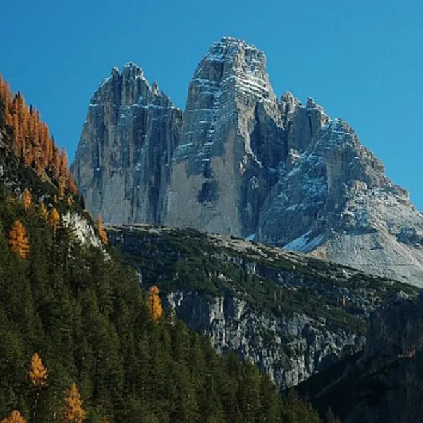 The Tre Cime seen from Landro, in the Val di Landro