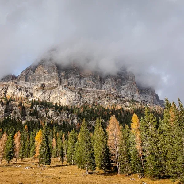 Vue depuis le col de Falzarego, qui relie le côté Cortina au côté Val Gardena des Dolomites