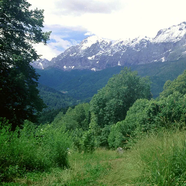 View from around Passo Duran over the peaks of the Belluno Dolomites