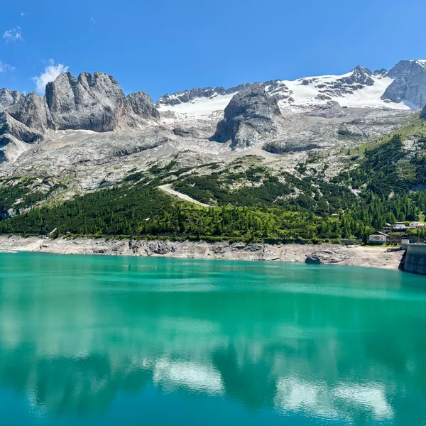 Lake Fedaia below the Marmolada and its glacier