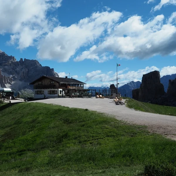 Rifugio Scoiattoli mountain hut at the foot of the Cinque Torri rock towers
