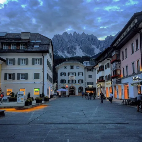 A street in the historic centre of San Candido (Innichen) with traditional South Tyrolean architecture